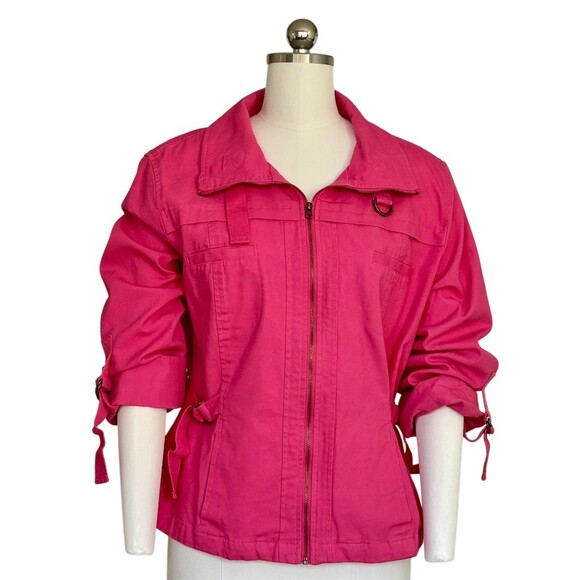 Ruby Rd Jackets & Blazers - Ruby Rd Jacket Womens Size 16 Pink Zip Front Utility Roll Tab Sleeves